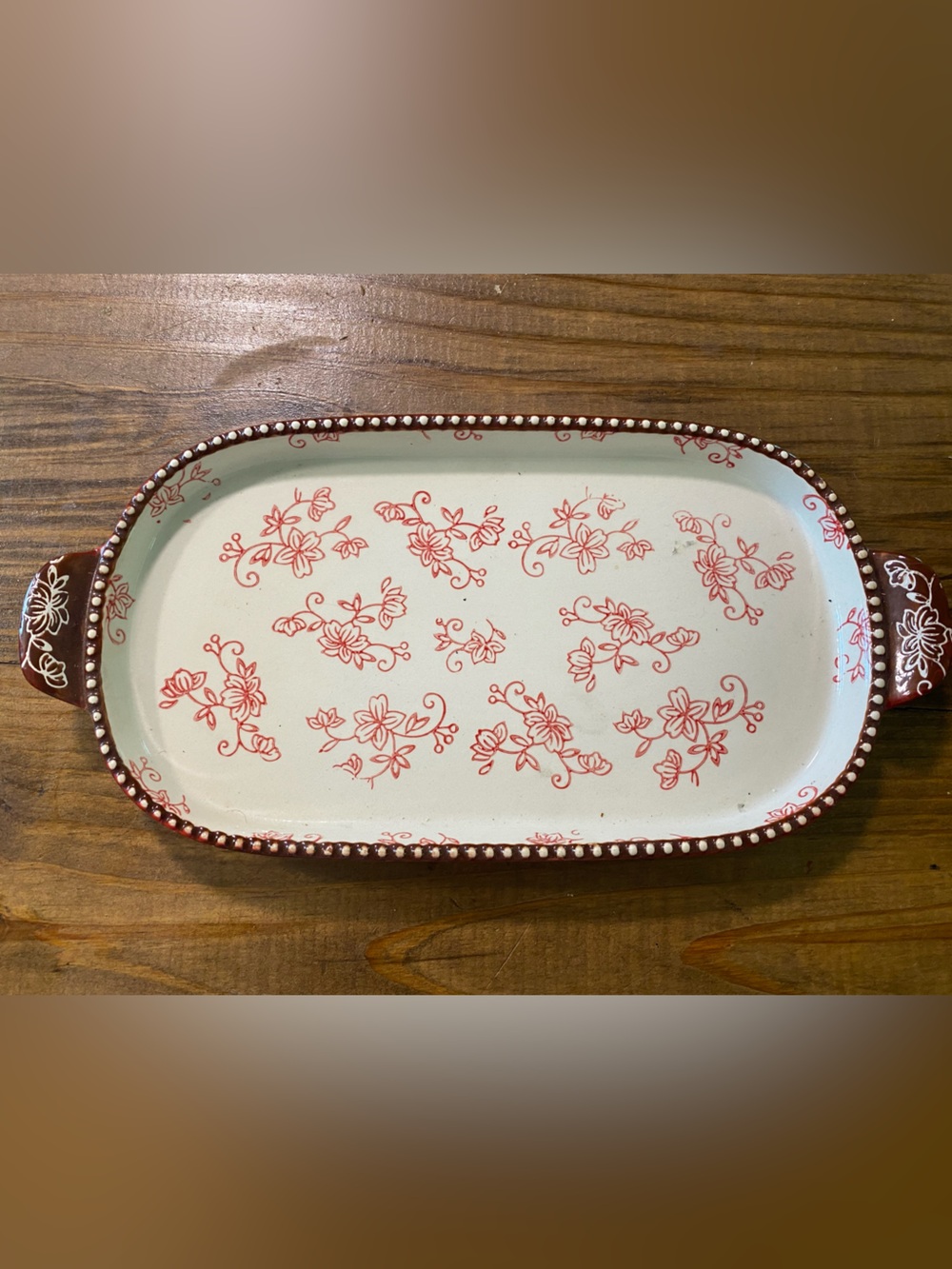 Temptations Red Floral Ceramic Serving Platter